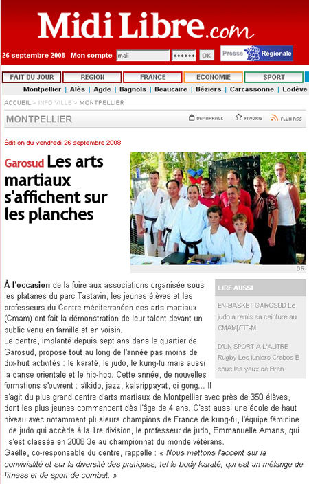 Le Midi Libre du 26 septembre 2008