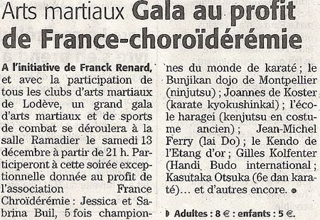 Article sur le Gala dans le Midi Libre du 11 décembre 2008