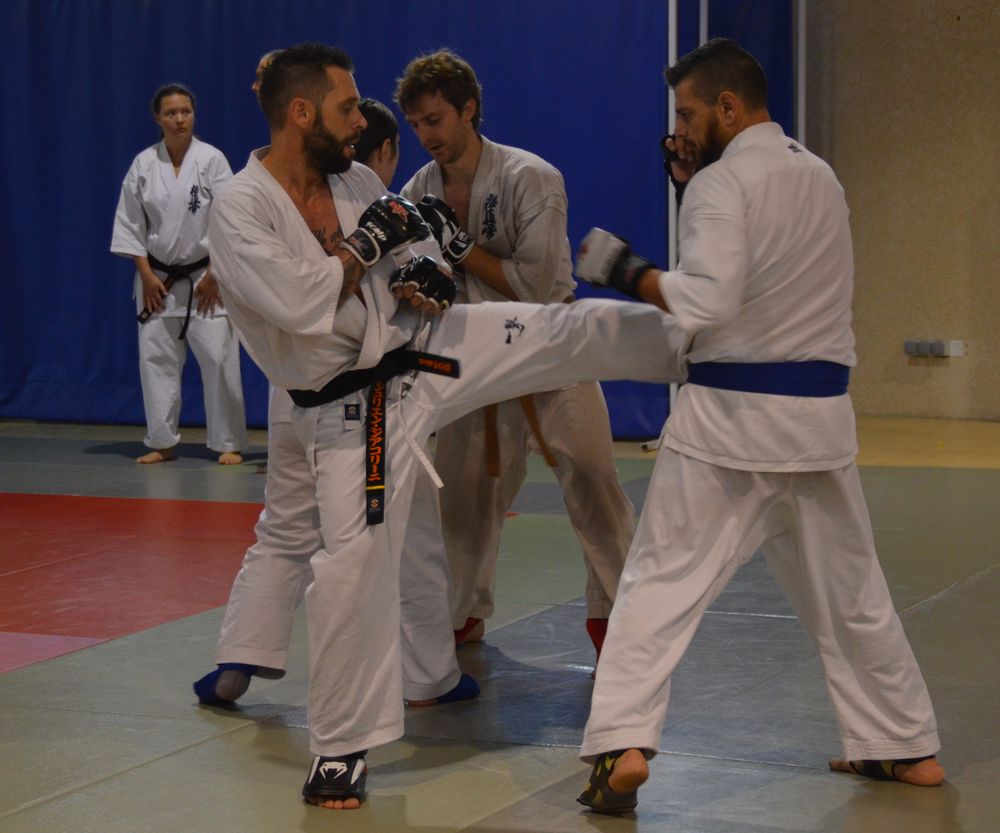 Stage de karaté Kyokushinkai Grand Sud à Mèze, session kumite de fin de stage